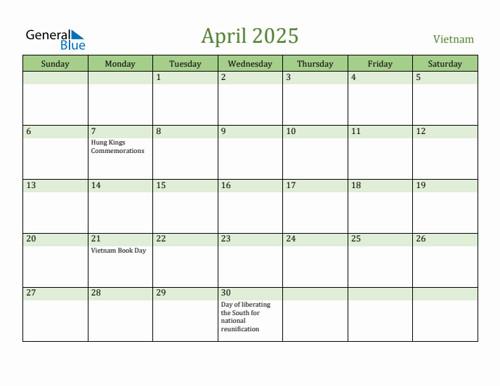 April 2025 Calendar with Vietnam Holidays