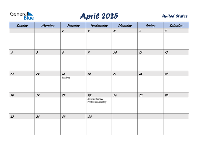 April 2025 Calendar with Holidays