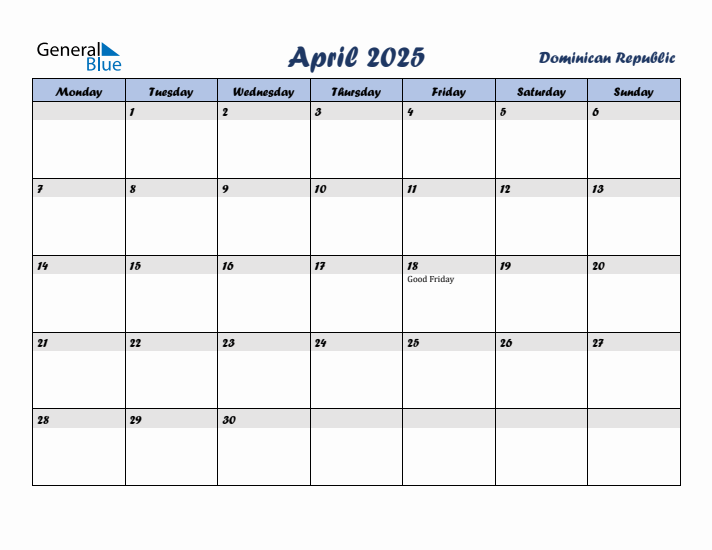 April 2025 Calendar with Holidays in Dominican Republic