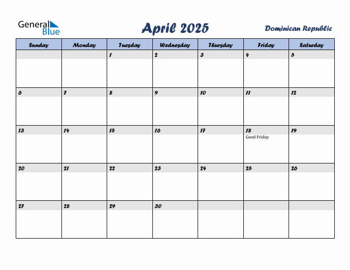 April 2025 Calendar with Holidays in Dominican Republic