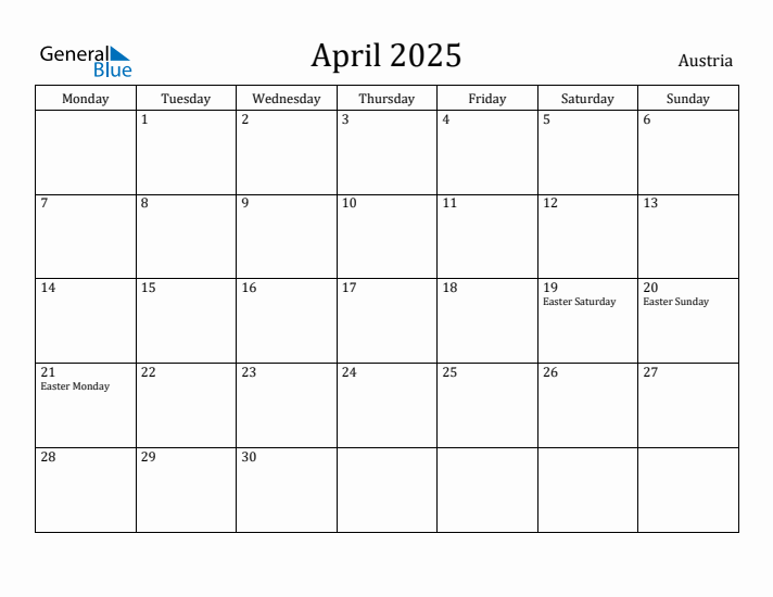 April 2025 Calendar Austria