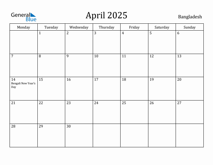 April 2025 Calendar Bangladesh