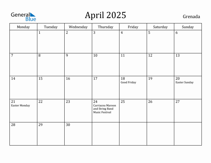 April 2025 Calendar Grenada