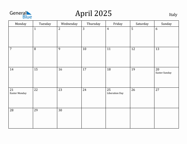 April 2025 Calendar Italy