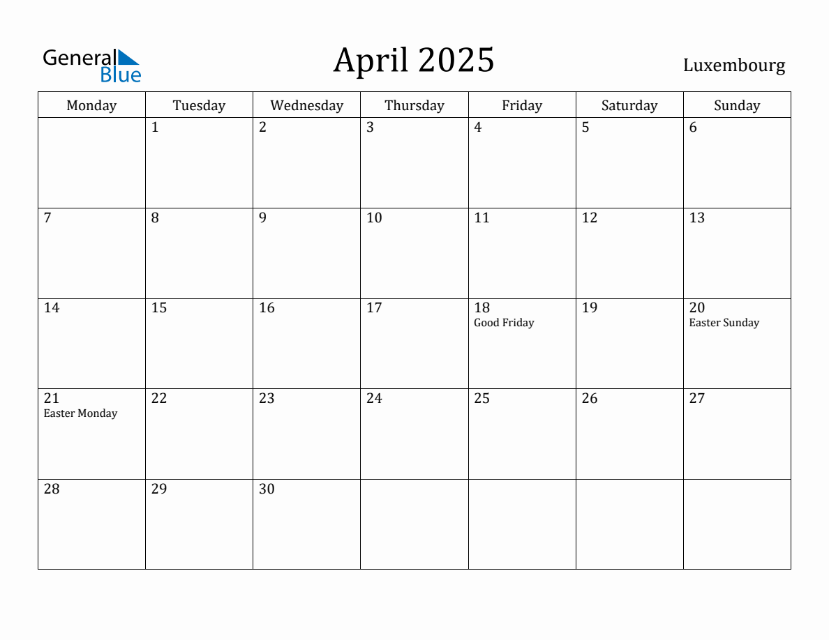 Calendar 2025 Luxembourg 