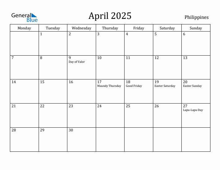 April 2025 Calendar Philippines