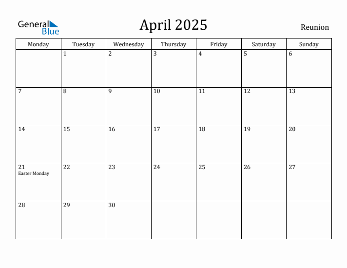 April 2025 Calendar Reunion