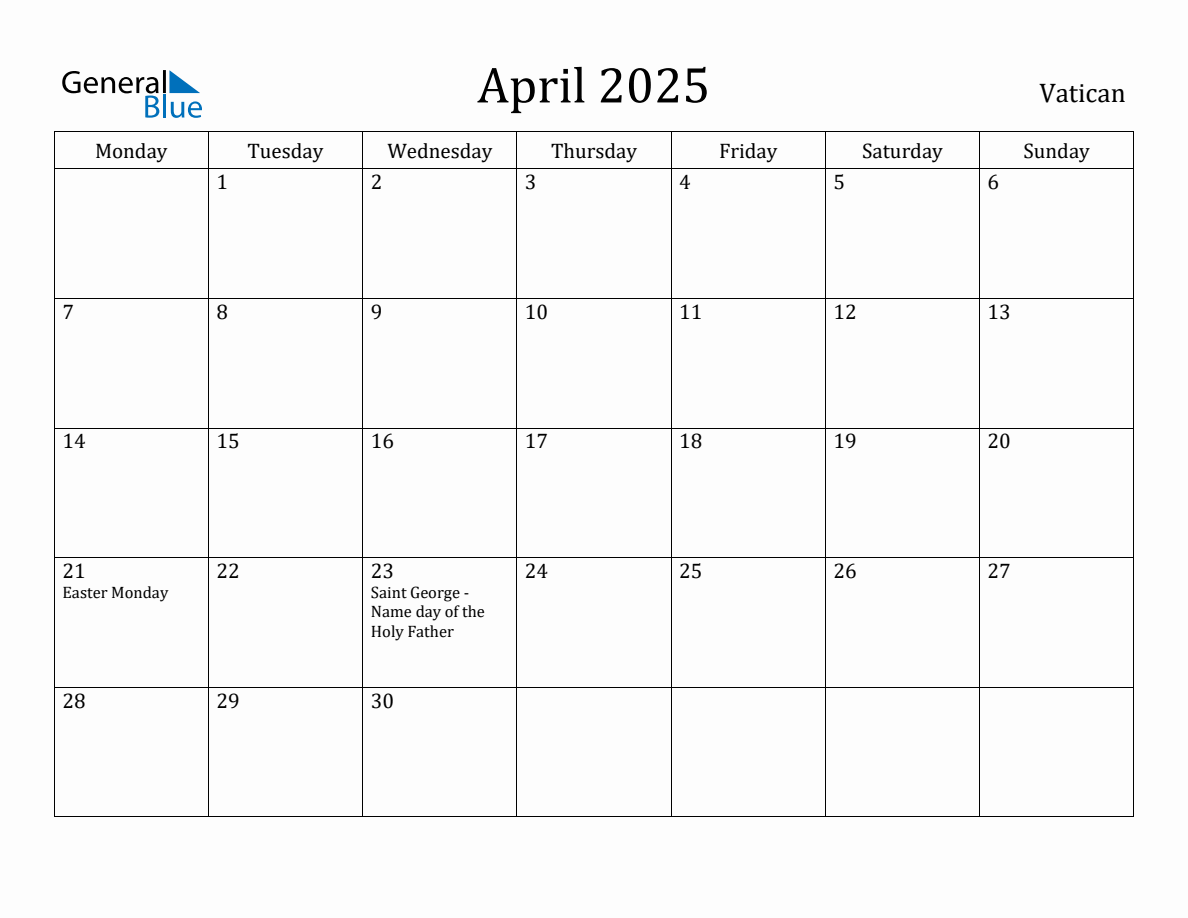 Religious Calendar April 2025 