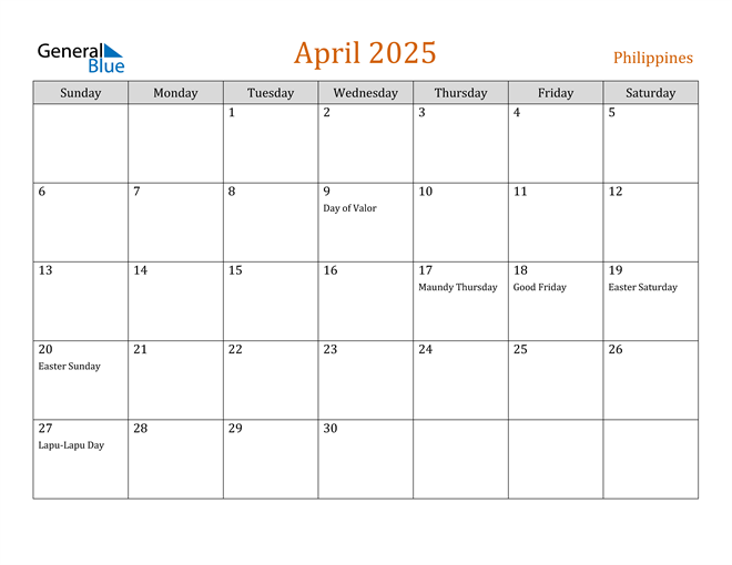 April 2025 Calendar with Philippines Holidays