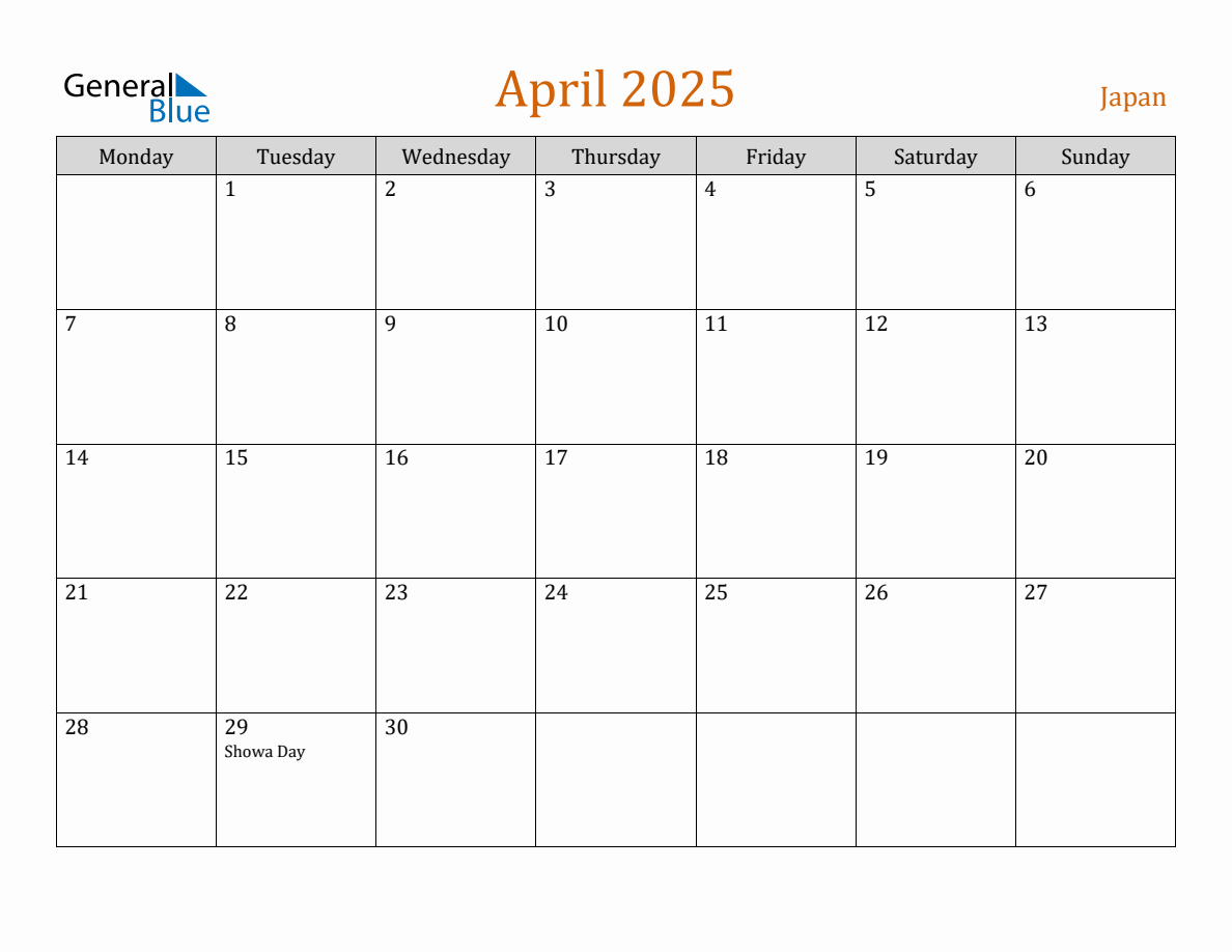 Free April 2025 Japan Calendar