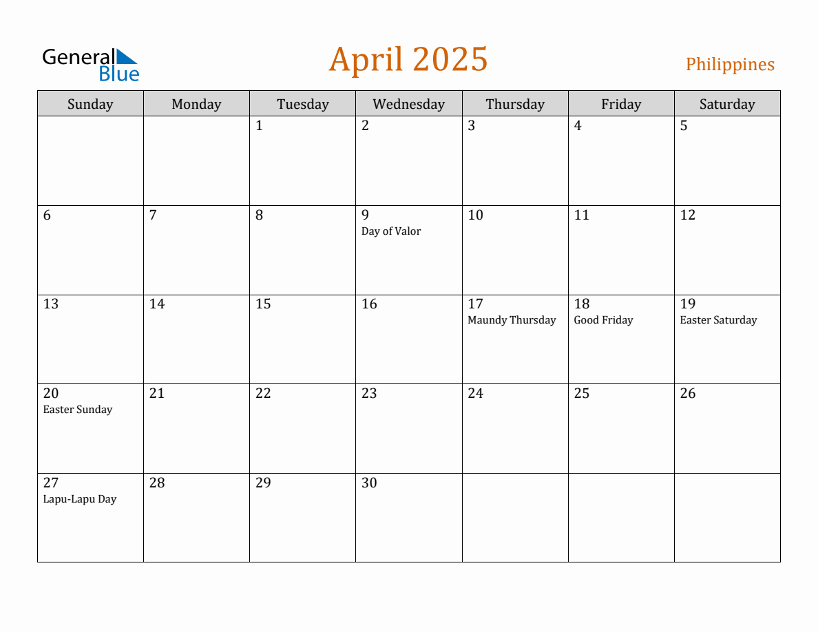 Free April 2025 Philippines Calendar