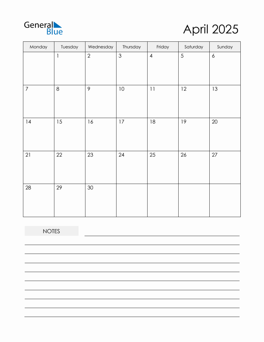 April 2025 Monthly Planner Calendar