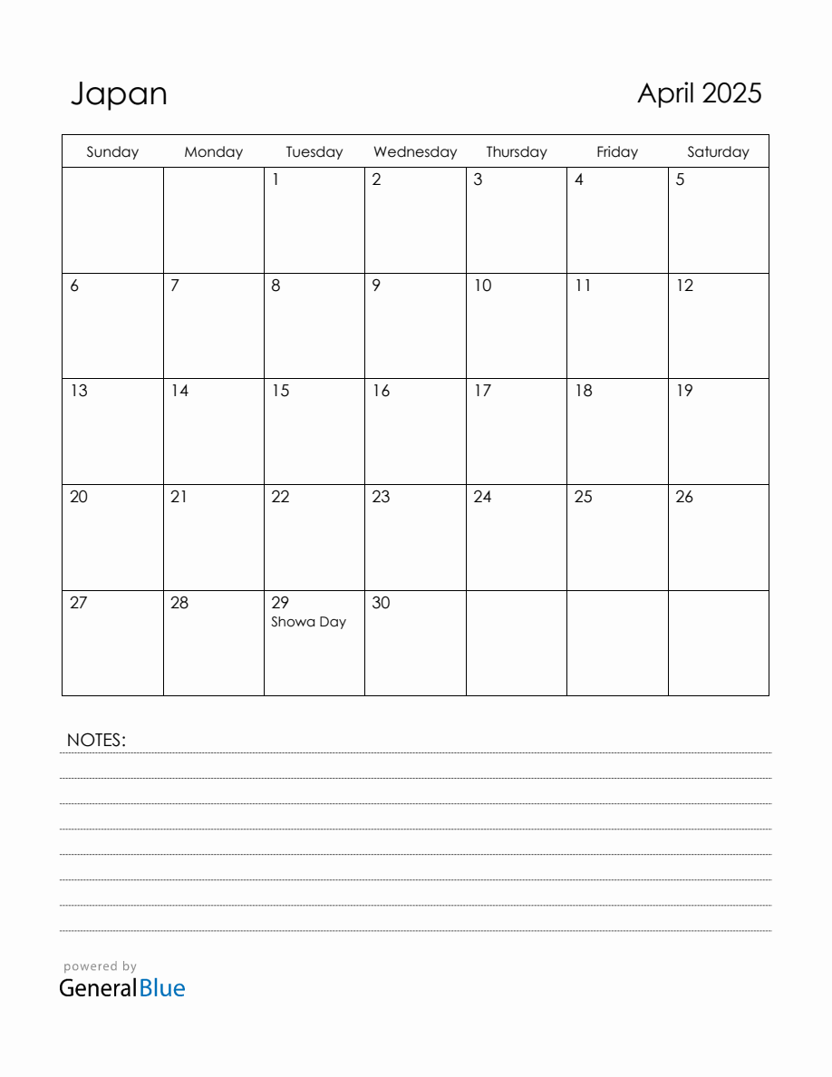 April 2025 Japan Calendar with Holidays