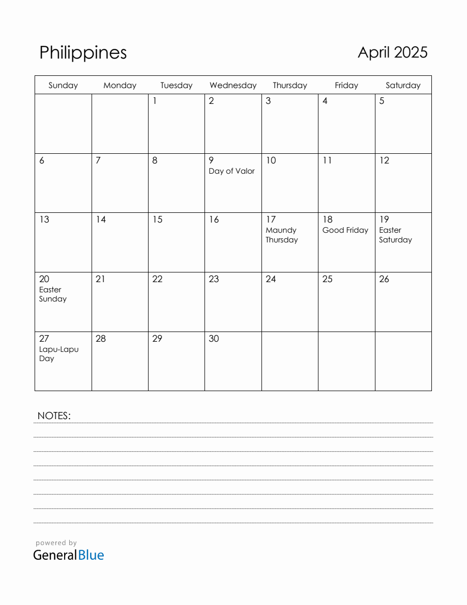 April 2025 Philippines Calendar with Holidays