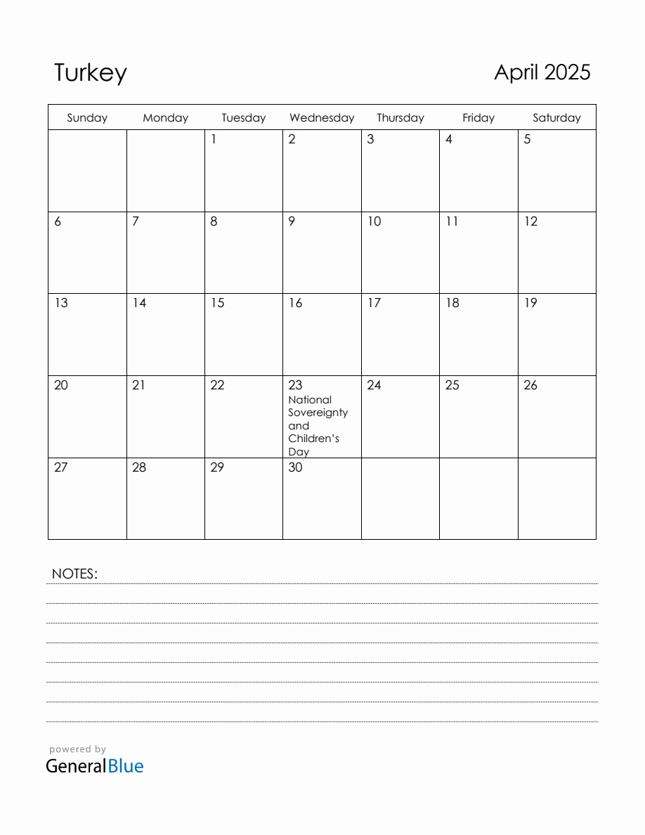 April 2025 Turkey Calendar with Holidays