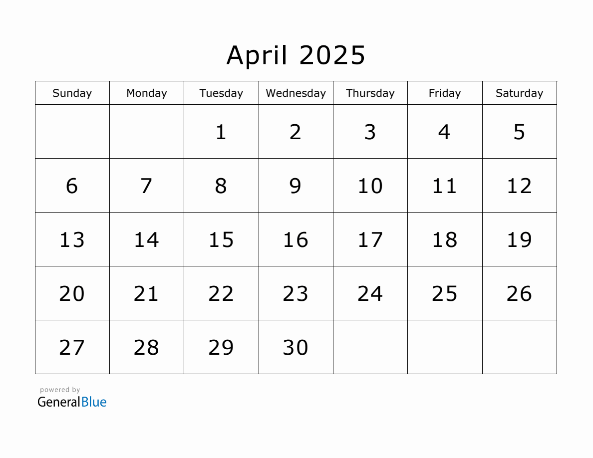 Printable April 2025 Calendar