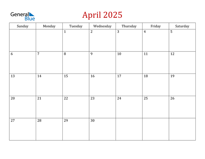  Blank April 2025 Calendar