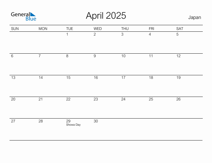 Printable April 2025 Calendar for Japan