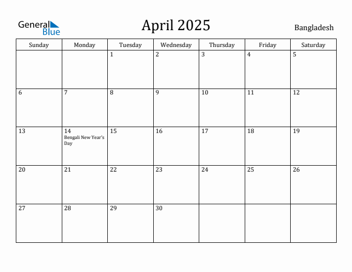 April 2025 Calendar Bangladesh
