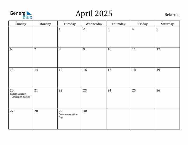 April 2025 Calendar Belarus