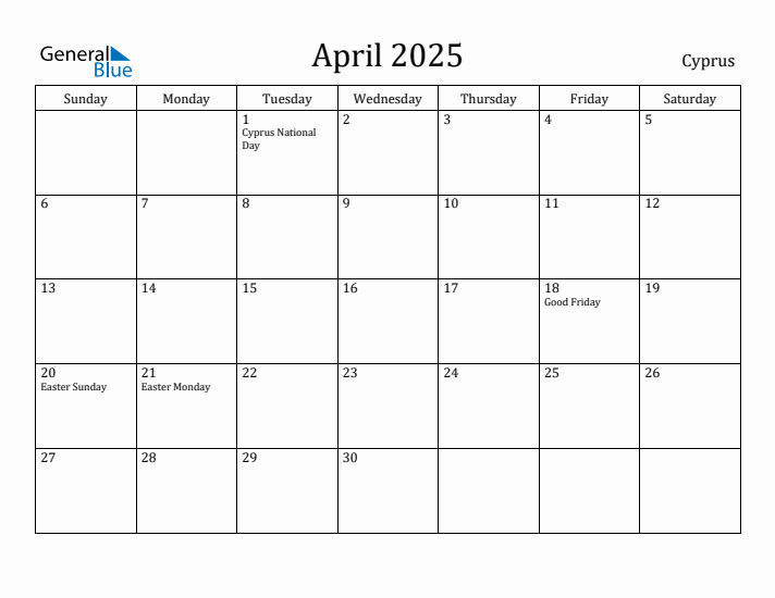 April 2025 Calendar Cyprus