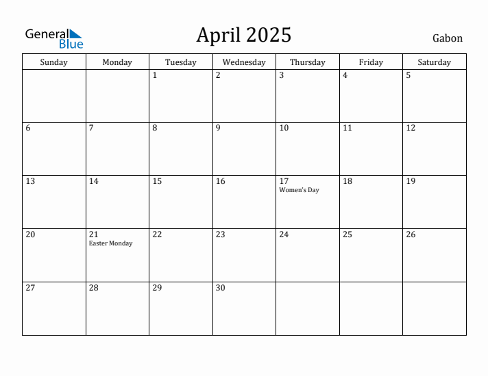 April 2025 Calendar Gabon
