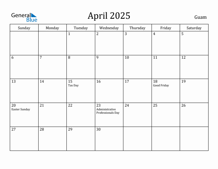 April 2025 Calendar Guam