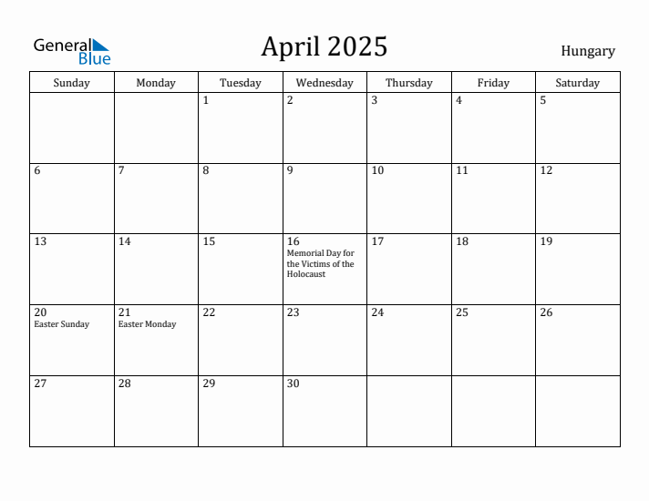 April 2025 Calendar Hungary