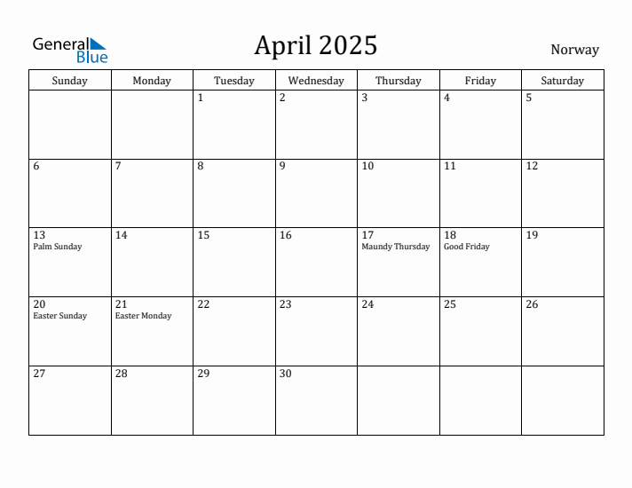 April 2025 Calendar Norway