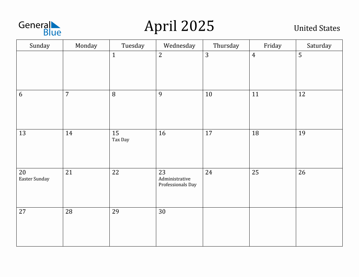 2025 April Calendar With Holidays Florida International 