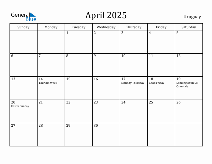 April 2025 Calendar Uruguay