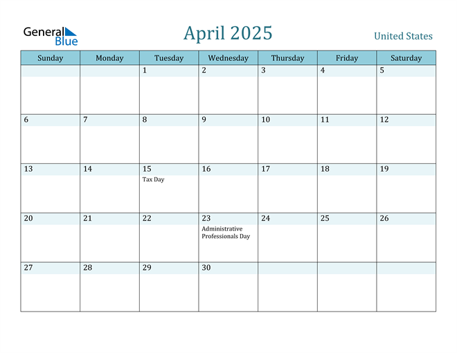 April 2025 Calendar with United States Holidays