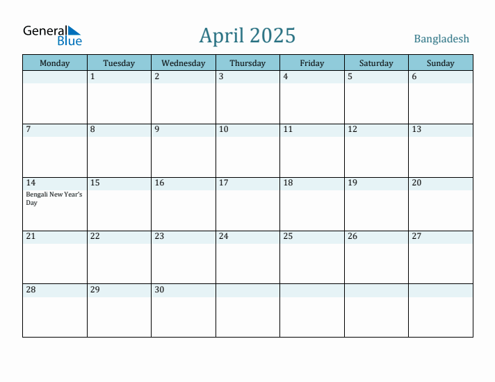 April 2025 Calendar with Holidays