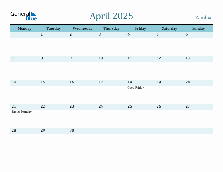 April 2025 Calendar with Holidays