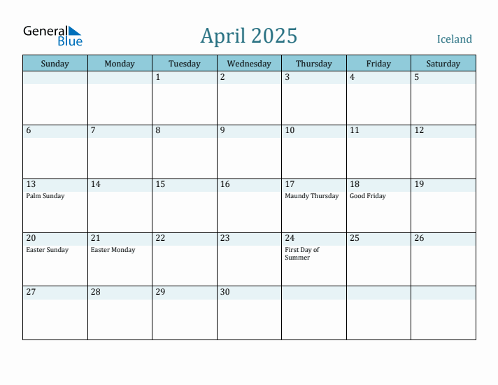 April 2025 Calendar with Holidays