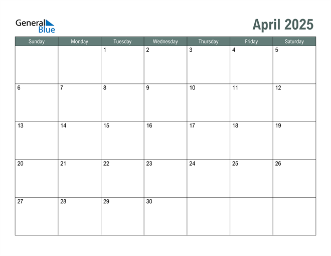  Free Printable April 2025 Calendar