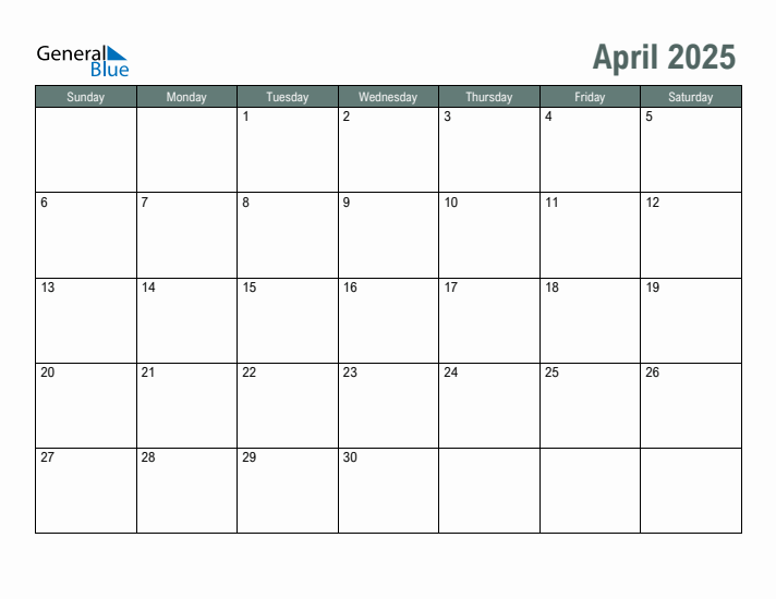 Free Printable April 2025 Calendar