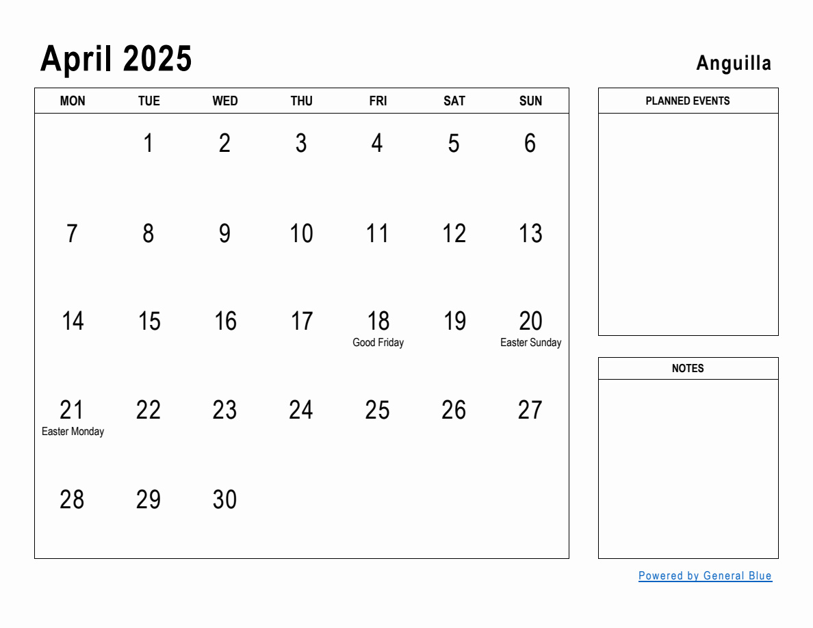 April 2025 Planner with Anguilla Holidays