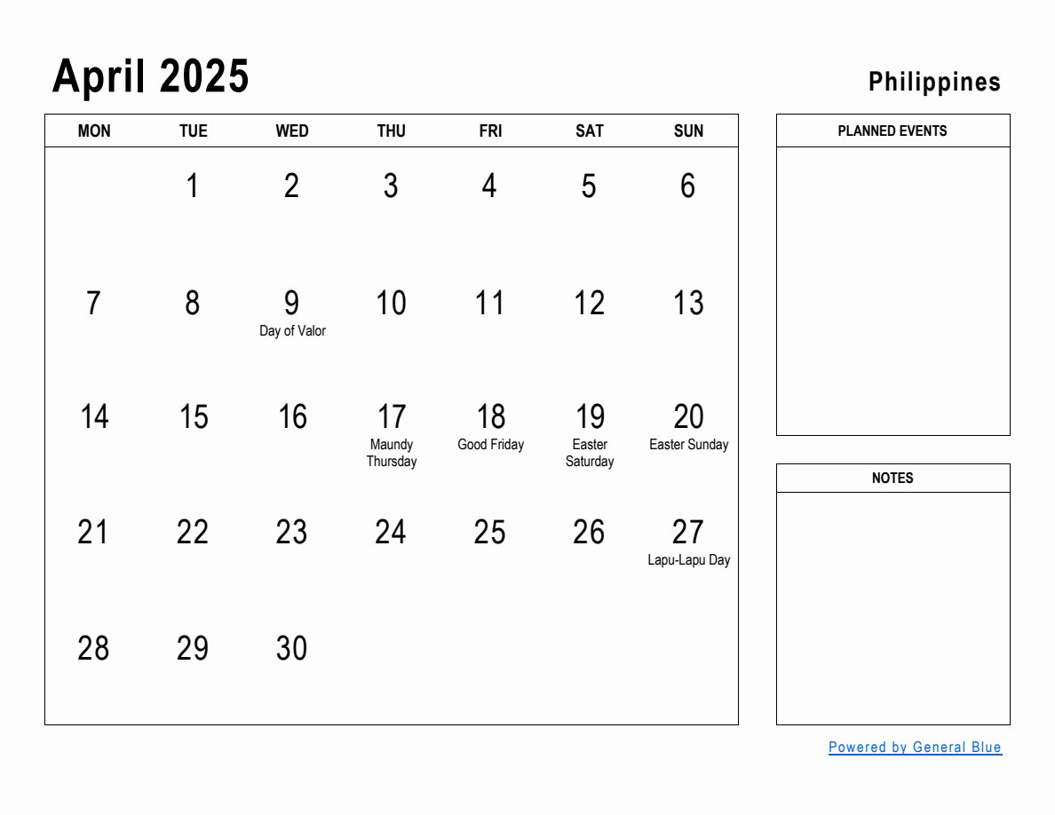 April 2025 Planner with Philippines Holidays