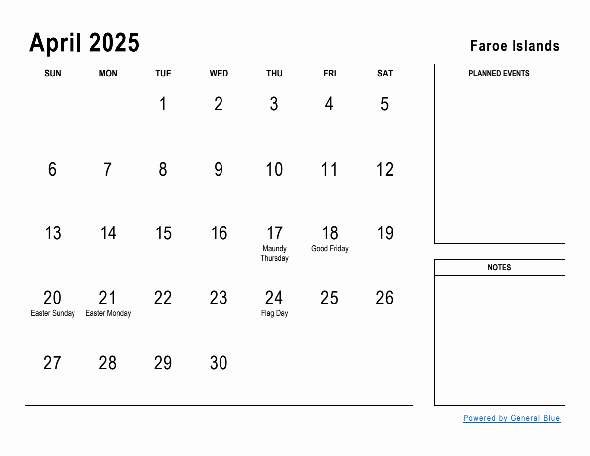 April 2025 Planner with Faroe Islands Holidays