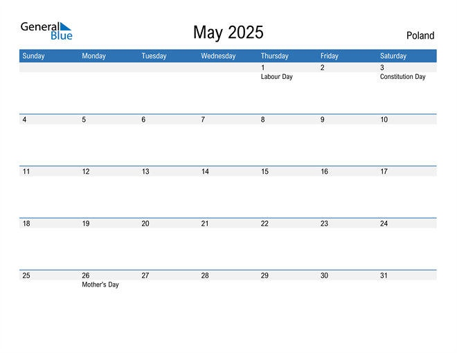 May 2025 Calendar with Poland Holidays