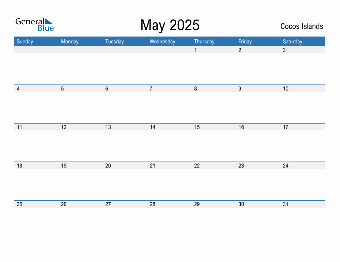 May 2025 Calendar with Cocos Islands Holidays