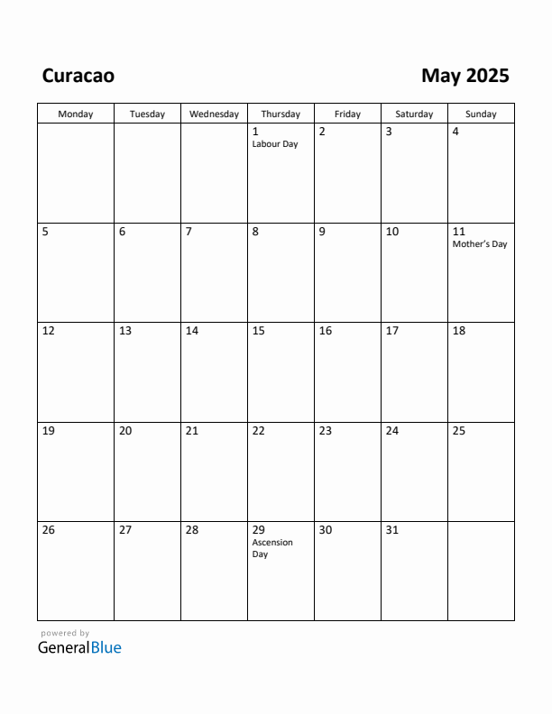 May 2025 Calendar with Curacao Holidays