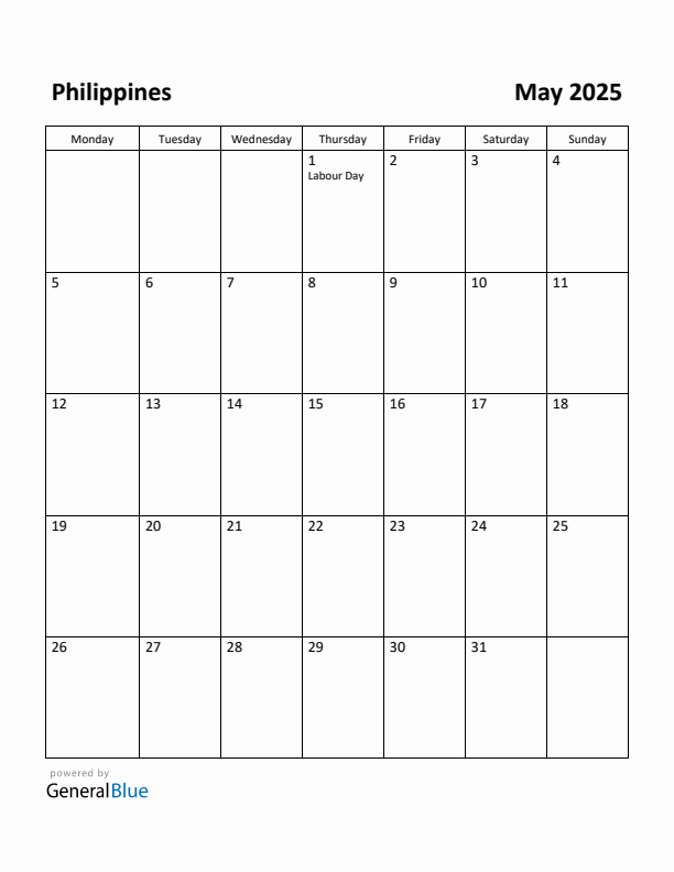 May 2025 Calendar with Philippines Holidays