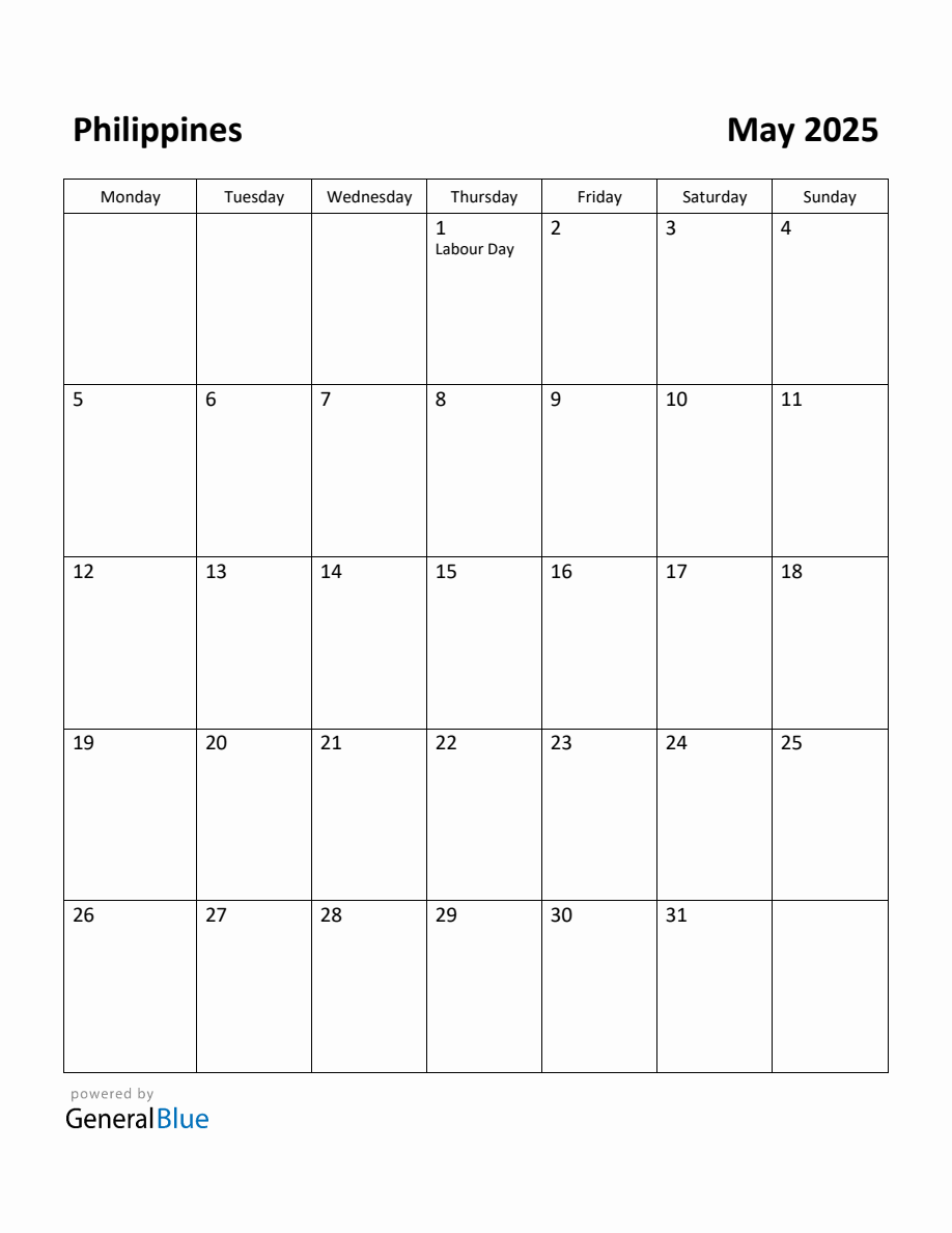 Free Printable May 2025 Calendar for Philippines