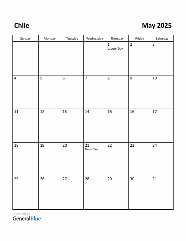 May 2025 Calendar with Chile Holidays