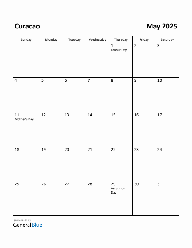May 2025 Calendar with Curacao Holidays