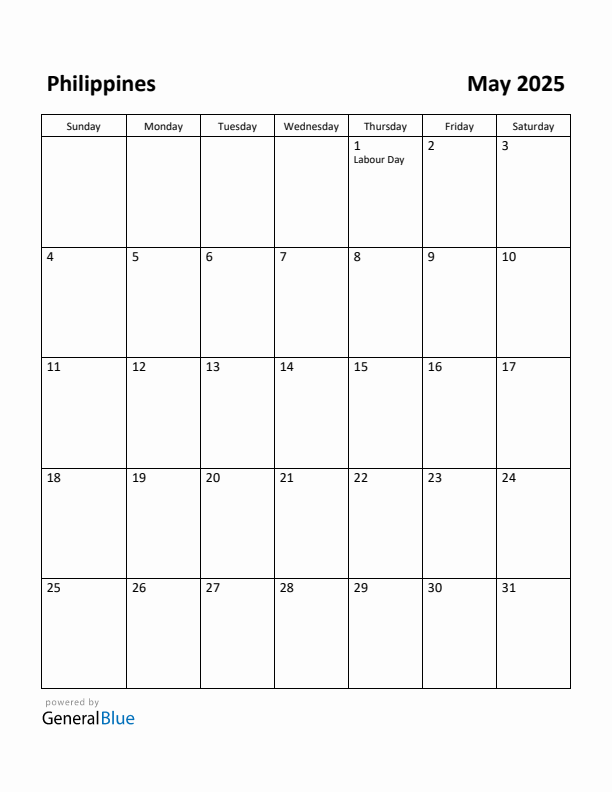 Free Printable May 2025 Calendar for Philippines
