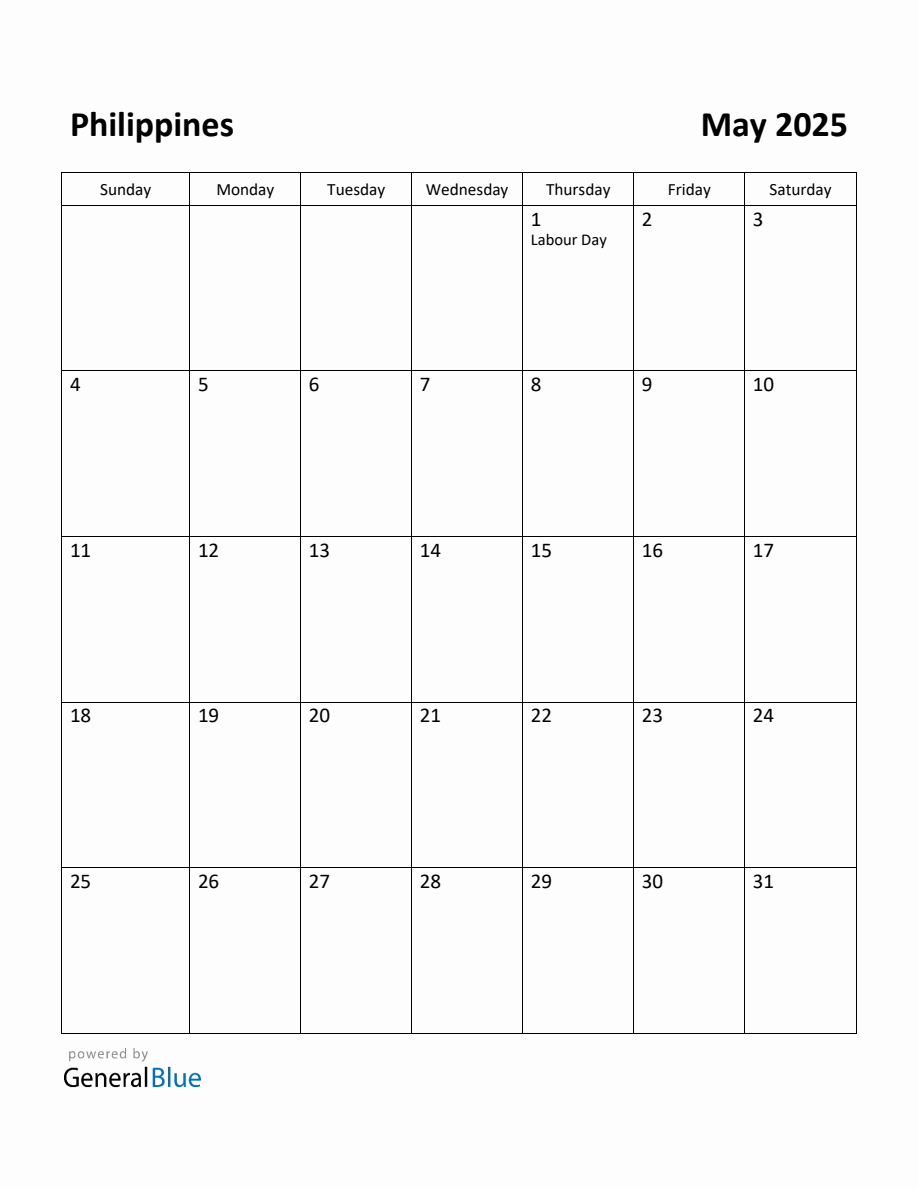 Free Printable May 2025 Calendar for Philippines