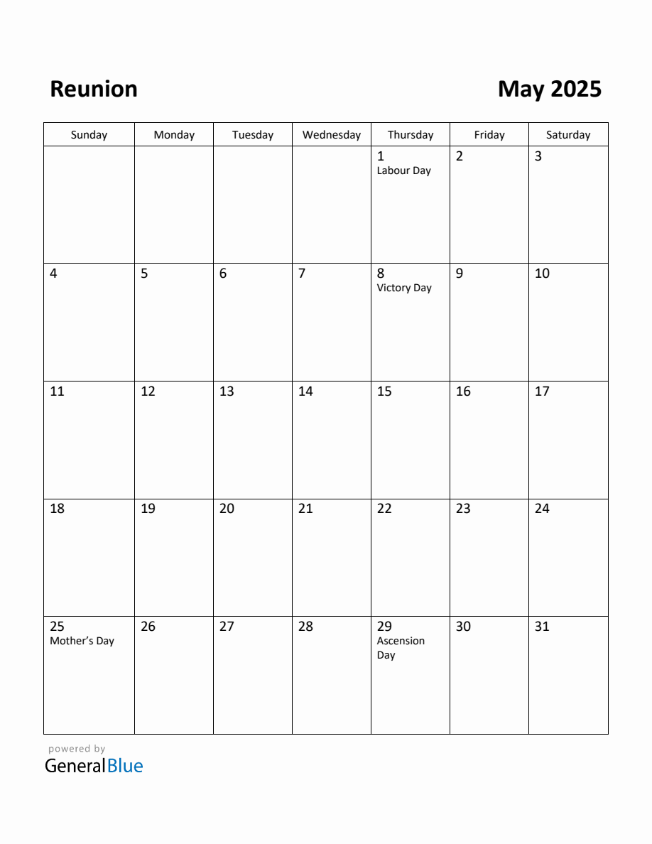 Free Printable May 2025 Calendar for Reunion